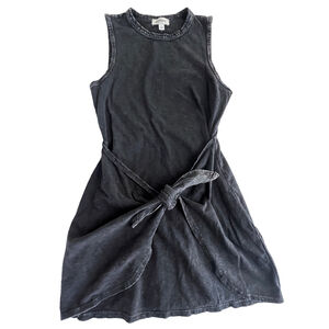 Evereve Greta Tie Front Sleevless Dark Grey Acid Wash Cotton Mini Dress Sz S